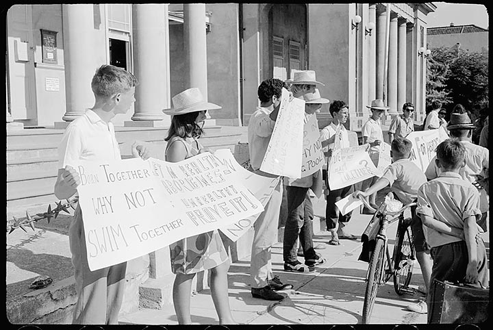 Demonstrating outside the Council Chambers at Moree, February 1965